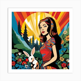 Girl With A Rabbit Art Print