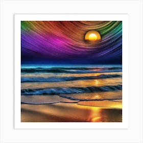 Rainbow Sunset At The Beach Art Print