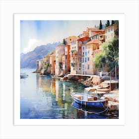 Luminous Shoreline: Watercolour Brushstrokes in Coastal Glow Art Print