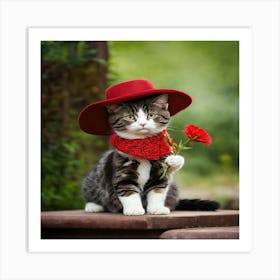 Cat In Red Hat Art Print