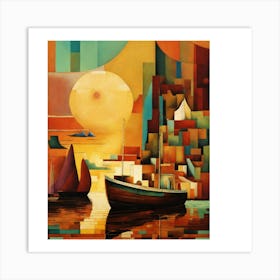 Sunset At The Harbor Art Print