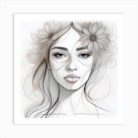 Portrait Of A Woman With Flowers 3 Art Print