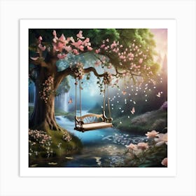Leonardo Diffusion Xl A Dreamy Forest With Fairy And River And 1 Art Print