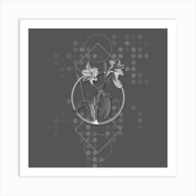 Vintage Brazilian Amaryllis Botanical with Line Motif and Dot Pattern in Ghost Gray n.0092 Art Print