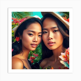 Two Asian Women Posing Art Print