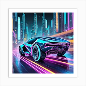 Futuristic Neon Muscle Car Cubism Style Art Print