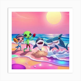 Aliens On The Beach Art Print