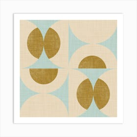 Retro Vintage Circle Fusion Mid Century Orbs Baby Blue 50s Geometric Art Print