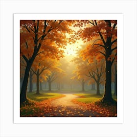 Golden Autumn Afternoon In A Tranquil Park 1 Art Print