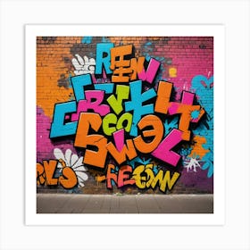 Street Vibes: Words and Colors on Bricks Art Print