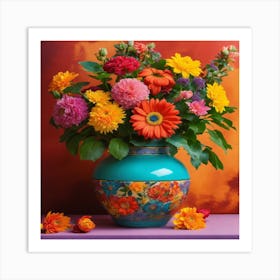 Colorful Flowers In A Vase Art Print