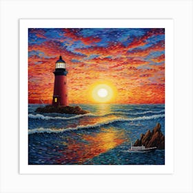 Sunset At The Lighthouse Art Print