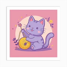 Cat Playing With Yarn Art Print