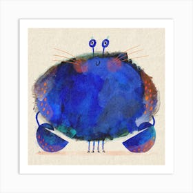 Happy Blue Crab Square Bathroom Animal Art Print