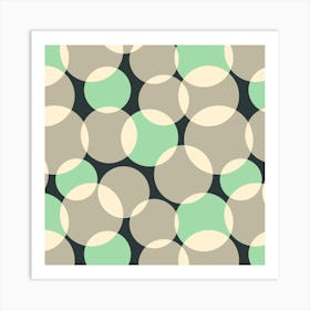 SOFT FOCUS Abstract Geometric Mid-Century Modern Retro Spots in Green Gray Cream on Black Art Print