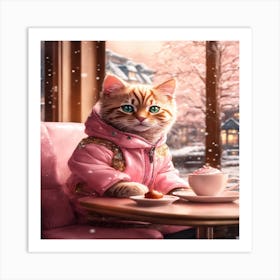 Cat In Pink Coat Art Print