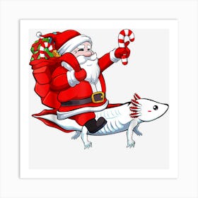 Santa Riding Axolotl Christmas Pajama Cute Animal X Mas Art Print