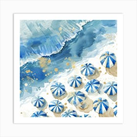 Blue Umbrellas On The Beach 7 Art Print