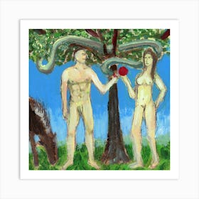 Adam And Eve - Anton Maliar square man woman naked bible religion Art Print