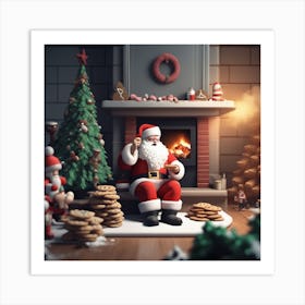 Santa Claus In The Fireplace Art Print