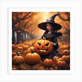 Witch With Pumpkins Art Print