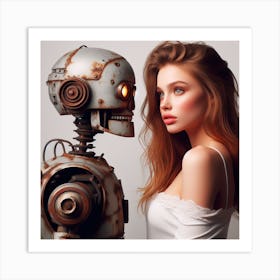 Girl With A Robot Art Print