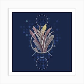 Vintage Cordyline Fruticosa Botanical with Geometric Line Motif and Dot Pattern n.0215 Art Print