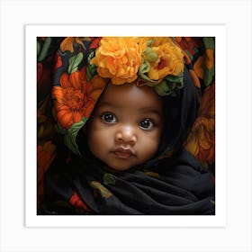 Portrait Of A Baby Wearing Flowers Art Print