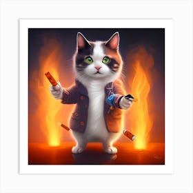 Cat With A Gun Art Print