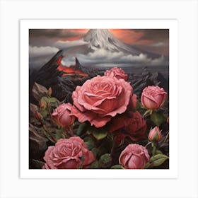 volcano and flowers Art Print