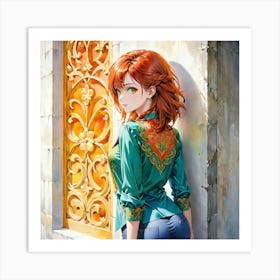 Anime Girl With Red Hair Art Print