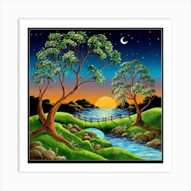 Highly detailed digital painting with sunset landscape design 18 Art Print