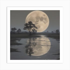 Leonardo Vision Xl 3 A Detailed Depiction Of A Rainy Lunar Nig 1 Art Print