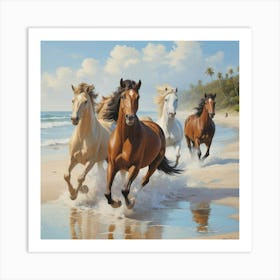 Horses Running On The Beach Art Print 1 Art Print