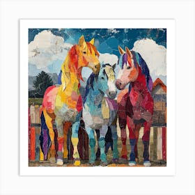 Kitsch Patchwork Ponies Art Print