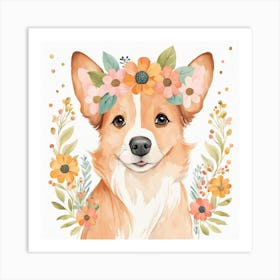 Floral Baby Dog Nursery Illustration (9) Art Print