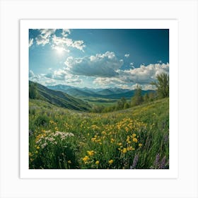 A Panoramic Scene Capturing The Essence Of A Clear Spring Day In Nature Soft Sunlight Filtering Thr (3) Art Print