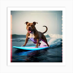 A Mesmerizing And Vibrant Cinematic Photograph Of A Dog Surfing Art Print