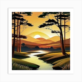 Sunset In The Woods 12 Art Print