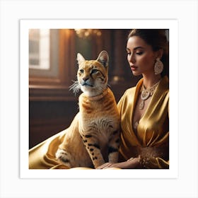 Portrait Of A Woman With A Cat Art Print