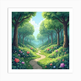 Enchanting Watercolor Wilderness With Hidden Paths 1 Art Print