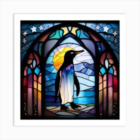 Penguin, stained glass, rainbow colors Art Print