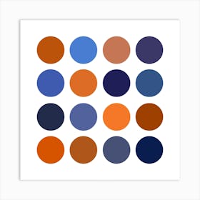 Blues And Oranges Circle Dots Abstract Art Print