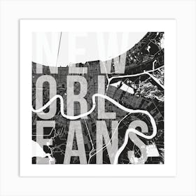 New Orleans Mono Street Map Text Overlay Square Art Print