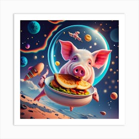 Pig Space Chicken Art Print