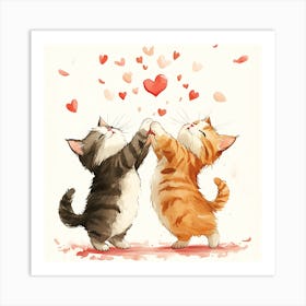 Dancing Cats Under Falling Heart 4 Art Print