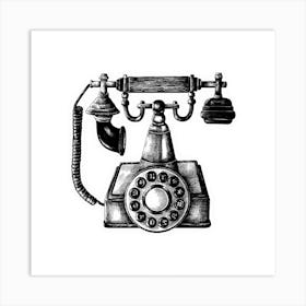 Old Fashioned Telephone, hand-drawn retro line telephone Art Print