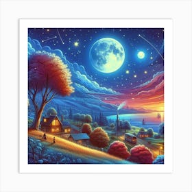 Night In The Village Art Print