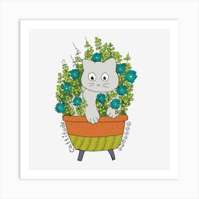 Cat In A Pot Art Print