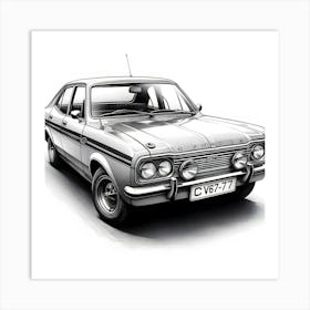 A Black And White Pencil Sketch Of A Ford Cortina 1976 2 (1) Art Print